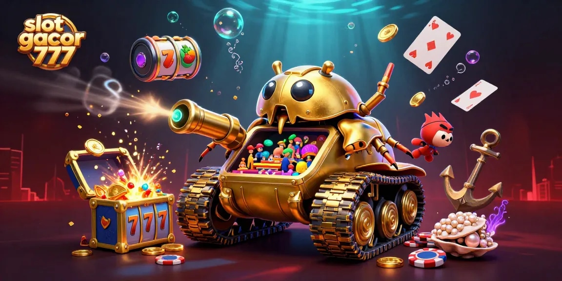 Experience slot gacor 777 excitement with a unique golden beetle tank casino scene.