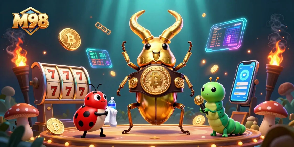 M98 offers animated slots and live casino games, featuring vibrant characters and interactive elements.