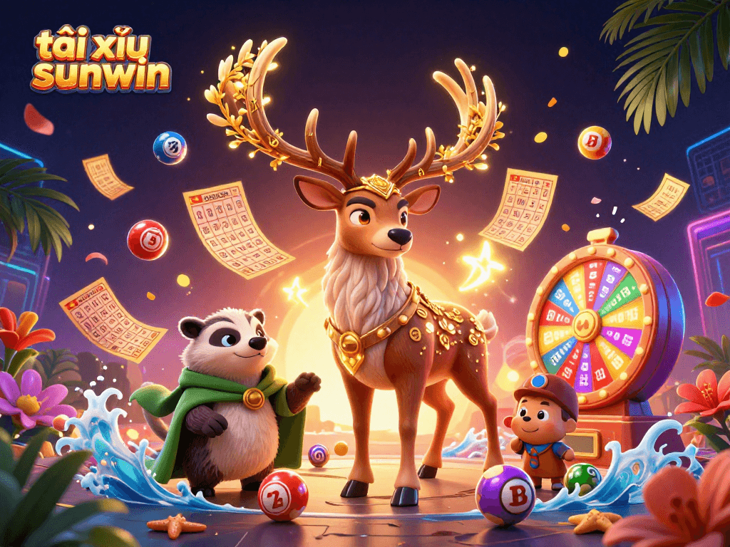 Tài xỉu sunwin gaming scene with vibrant lottery elements and mystical characters.