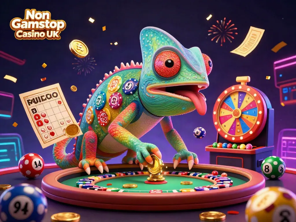 Engage with trusted Non Gamstop Casino UK featuring colorful casino elements and vibrant celebration.
