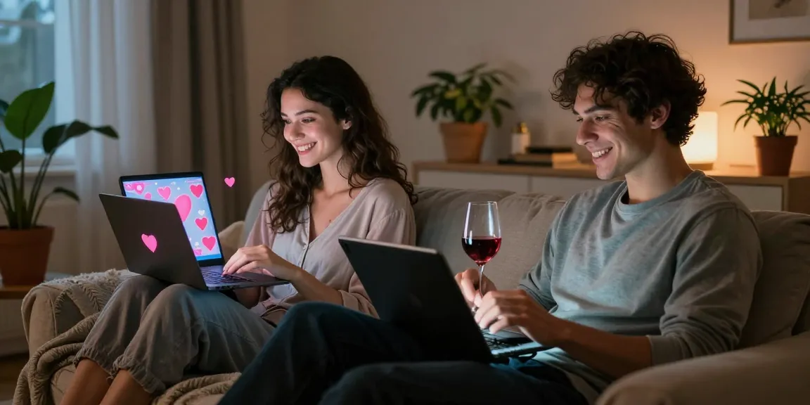 Young couple enjoying ai sex chat in cozy settings, creating romantic connection.