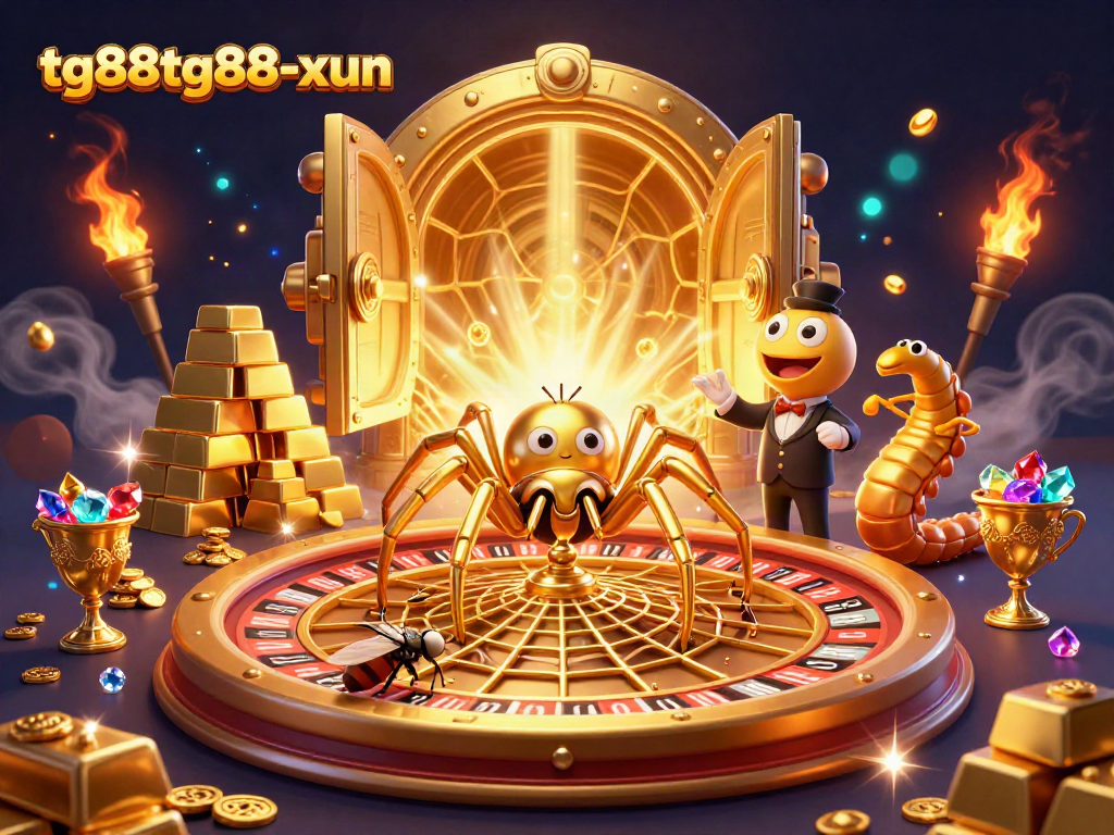 Engage in the tg88tg88-xun experience with a golden spider spinning its wealth web in this vibrant casino scene.