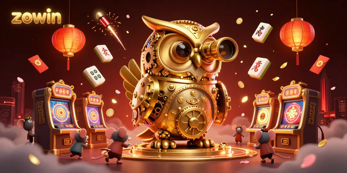 Experience the excitement of zowin with a golden owl and vibrant casino elements.