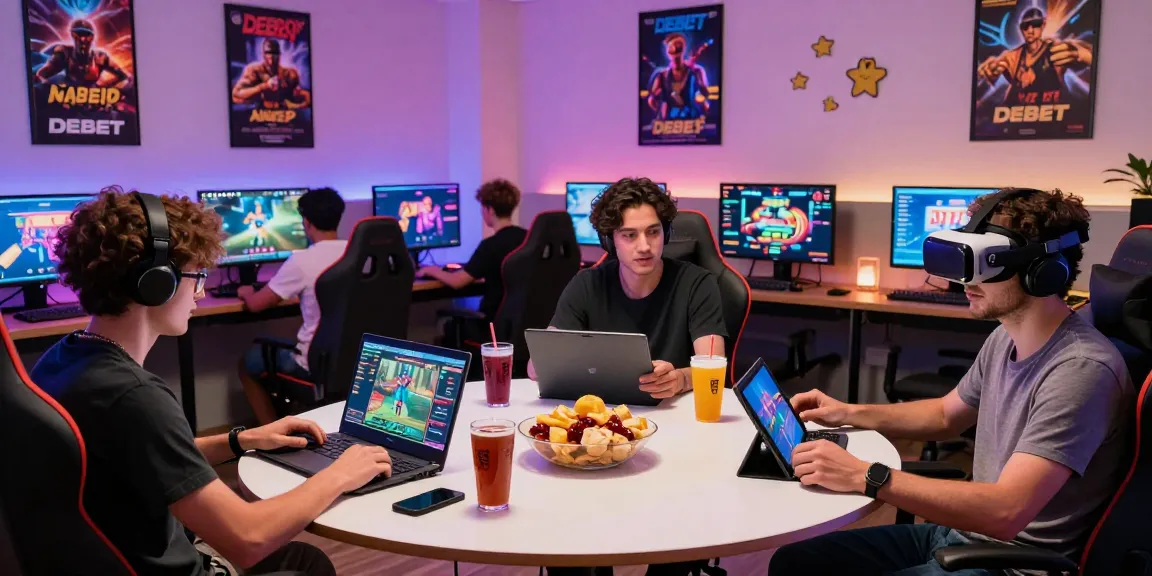 Players engaging with games on DEBET in a vibrant gaming room, showcasing the excitement of online entertainment.