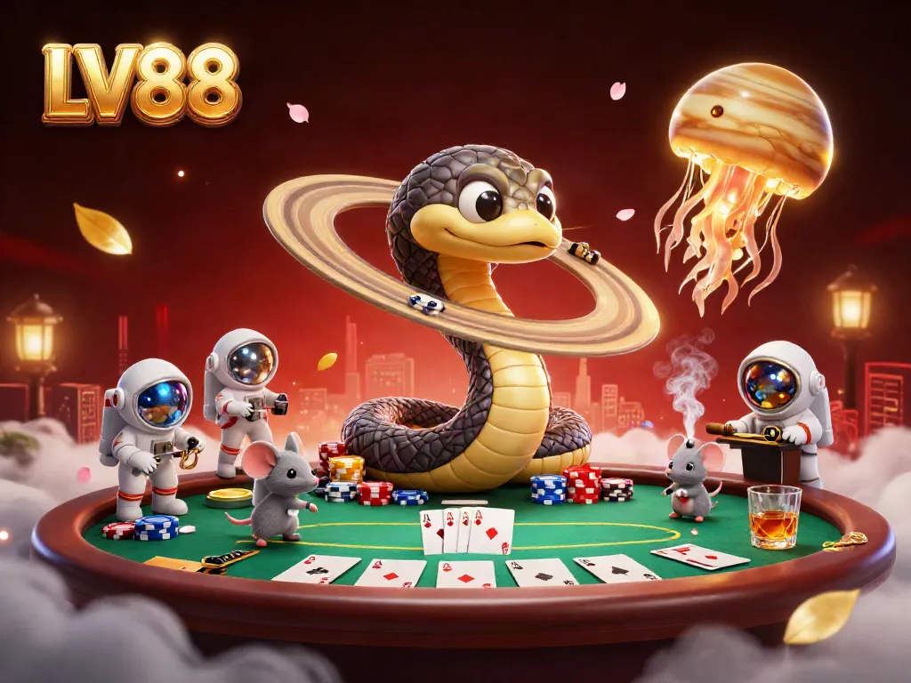 Experience exhilarating betting at LV88 with cartoon characters in a cosmic casino setting.
