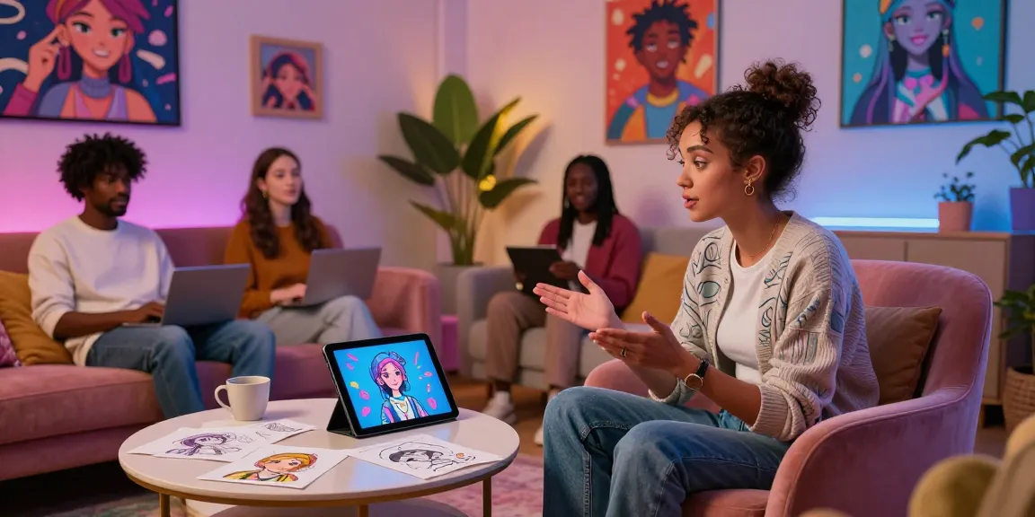 Engaging NSFW AI interaction in a digital lounge, showcasing diverse characters and creative ambiance.