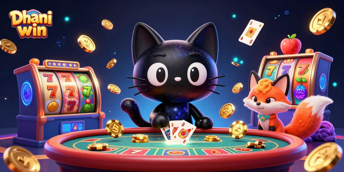 Dhani win players enjoy a cosmic casino experience with a black hole cat and colorful nebula fox.