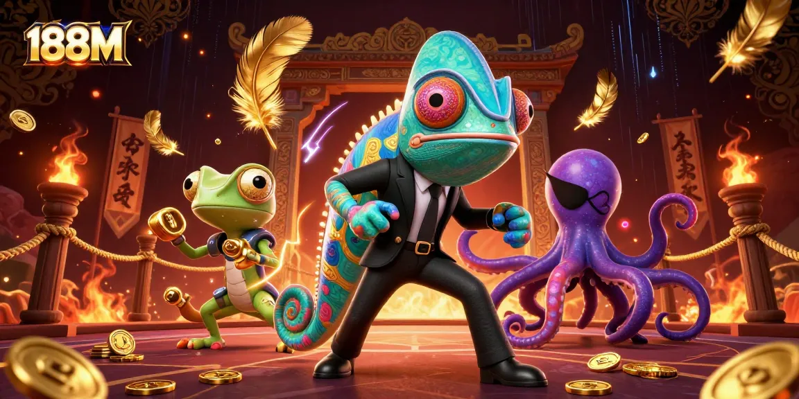 Join the excitement at 188M with a dynamic illustration of an adventure-filled casino scene.