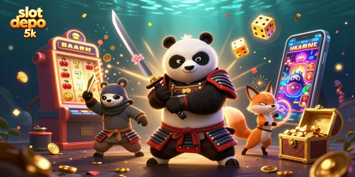 Experience thrill with slot depo 5k as colorful characters unleash jackpot excitement in this vibrant casino scene.